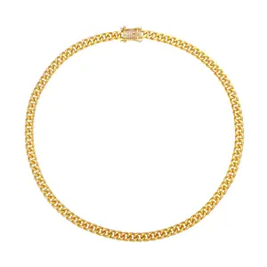 Foxi Jewelry Wholesale Women Mens Monaco Necklace Hip Hop Oro Laminado 18K Gold Plated Miami 6MM Curb Cuban Link Chain