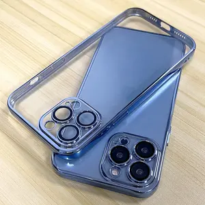 Casing pelindung ponsel iPhone, Coque untuk iphone 11 12 13 Pro Max casing penutup plating untuk iphone 13 14 15 pro max casing krom bening untuk iPhone