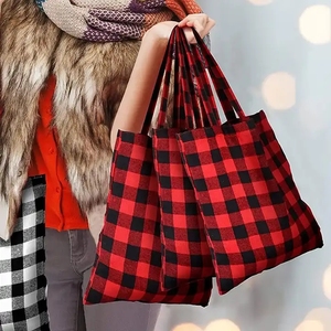 Bolsa de Compras Grande de Algodón, Bolsa de Mano con Diseño a Cuadros, con Asa, Ecológica, Duradera, para Guardar Comestibles y Ropa - Product Image 4