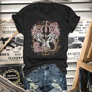 T-<span class=keywords><strong>shirt</strong></span> <span class=keywords><strong>vintage</strong></span> imprimé à col rond pour femme, manches courtes, motif groupe rock avec design Nashville - Product Image 2