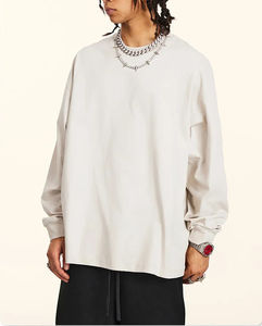 Camiseta básica personalizada de alta calidad con cuello redondo para hombre, camiseta de manga larga de algodón con hombros caídos - Product Image 1