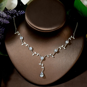 HIBRIDE Bijoux Cubic Zircon Branch African Bridal Wedding Jewelry Set for Women Teardrop Earrings Necklace Christmas Gift N-1423 - Product Image 4