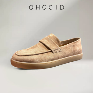 QHCCID Mocassins en daim pour hommes, à enfiler, décontractés, à talon bas, légers, couleur unie, marron, abricot, café, jeunesse, 18-40 - Product Image 3