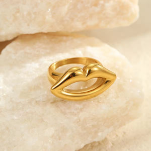 Bagues Statement Personnalisées en Acier Inoxydable Plaqué Or PVD, Anti-ternissement, Style Punk Artistique Irrégulier et Ligné, pour Femme - Product Image 6