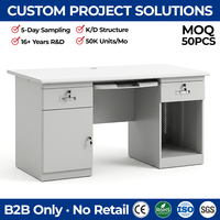 Bureau d'ordinateur en métal à double piétement avec plateau pour clavier, support pour unité centrale et armoires de rangement, gris acier