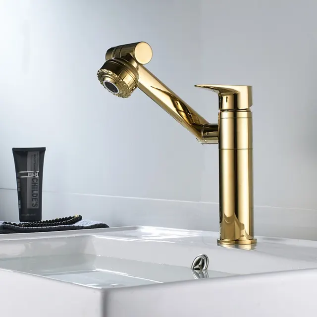 Basin Faucets Gold Brass Faucet Square Bathroom Sink Faucet Single Handle Deck Mounted Toilet Hot And Cold Mixer Water Tap