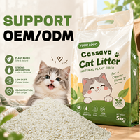Litière pour chat en manioc naturel de qualité supérieure, anti-éclaboussures, pour commande en gros, destinée aux magasins d'articles pour animaux de compagnie