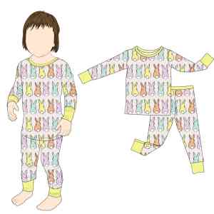 Conjunto de Pijama Infantil de Conejo de Dibujos Animados Vibrante, Sin Aranceles, Fabricación Personalizada OEM de Qingli, Conjunto de Dos Piezas de Manga Larga y Pantalones Suaves para Niñas - Product Image 4