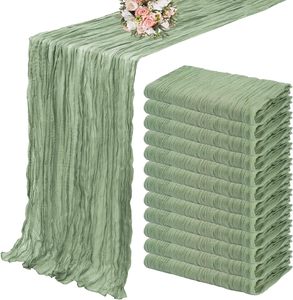 Sage Green Cheesecloth Table Runner - 120" Long Rustic Linen Fabric For Weddings, Parties, Dining Decor - View #5
