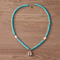 Collier pendentif en coquille de bambou transfrontalier euro-américain pour femme - Élégant, tendance, grande taille, perles de riz, forme goutte d'eau