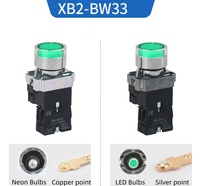 Interrupteurs à bouton-poussoir 1NO XB2-BW33 en plastique ignifuge vert avec voyant LED 12V-24V-220V IP41 pour contrôle industriel 10A