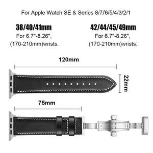 สายนาฬิกาหนังแท้สำหรับแอปเปิ้ลวอทช์ซีรีส์ 11 46 มม.อัลตร้า 49 มม.SE 44 มม.สแตนเลสสตีลหัวเข็มขัดผีเสื้อสายนาฬิกา - Product Image 2