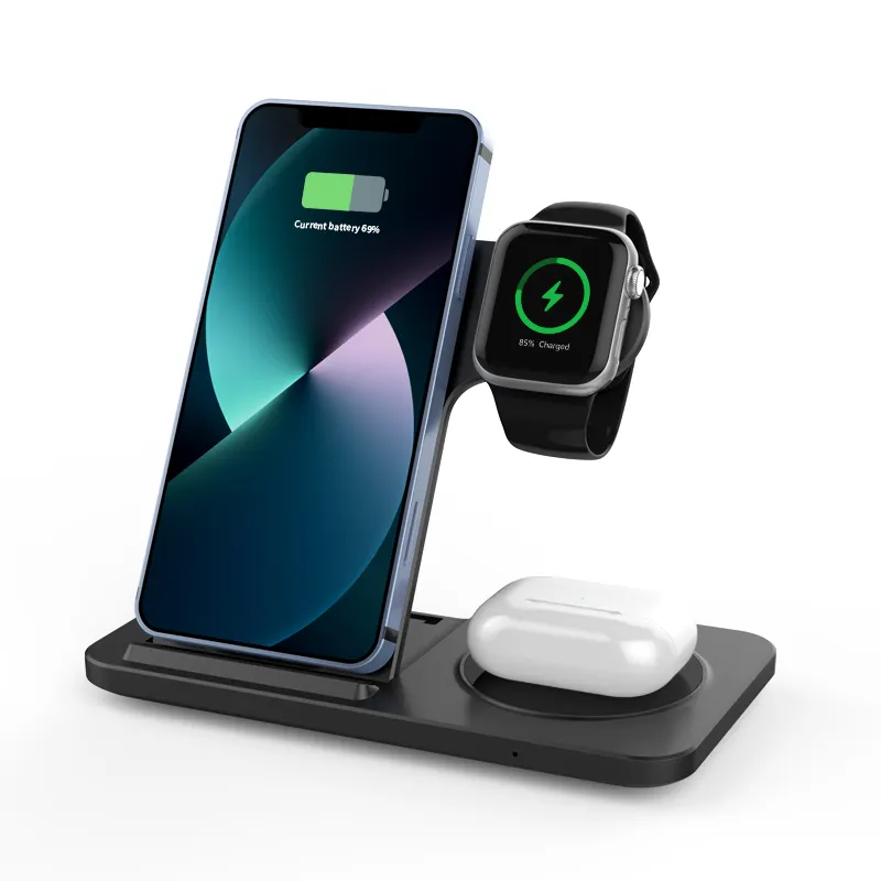 New Arrival 4 IN 1 15W Smart Wireless Charger Fold Phone Holder Bluetooth Headset iwatch Fast Wireless Charger Stand