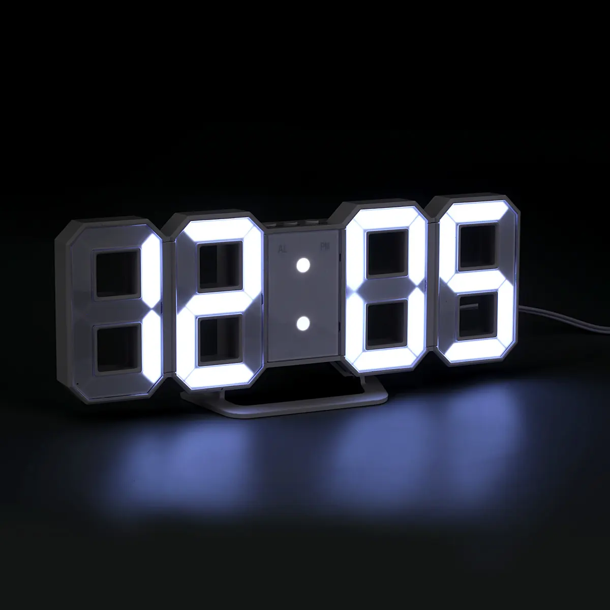 Sound active Mini White 3D LED Clock, Multi-Function LED Clock