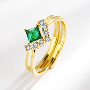 خاتم زفاف أنيق مطلي بالذهب من الفضة الإسترلينية مع حجر الزركون الأخضر عصري للحفلات أو الهدايا - Product Image 1