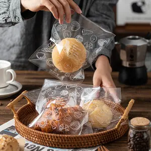 Custom transparent croissant sandwich doughnut toast biscuits baked bread food self adhesive seal plastic packaging bag