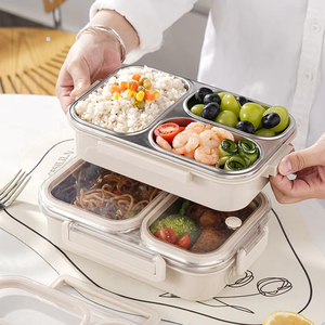Portable 304 Stainless Steel Bento Lunch Box Microwave-Sealed 4/5 Compartment Food <strong>Container</strong> Set <strong>Plastic</strong> <strong>Lid</strong> for Kids Students - Product Image 2