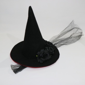 Sombrero de Bruja Negro Personalizado con Rosas y Tul, Gorro de Mago de Fieltro para Disfraz de Fiesta de Halloween, Mujer Adulta - Product Image 6