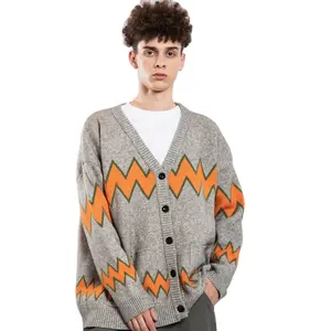 New Product Graphic Sweater Men Wool Woven Sweater Men Factory Price Outnet Computer Jacquard Technic Mens Cardigan Wool Sweater