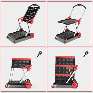 Chariot utilitaire à deux niveaux chariot pliant avec 2 caisses de stockage chariots d'épicerie pliables multifonctionnels - Product Image 3