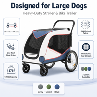 Poussette et chariot pour animaux de compagnie à quatre roues en acier robuste pour animaux de grande taille, chariot pliable portable extra large, capacité de 176 lb