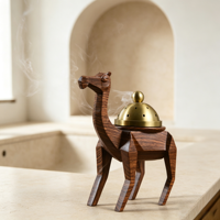 Brûleur d'encens Bakhoor artisanal en bois massif avec couvercle ventilé en laiton, support Mubkhar pour table arabe, Ramadan, hôtel, villa, vente en gros
