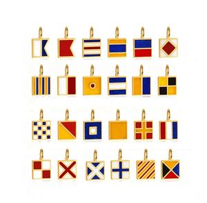 Nautische signaalvlag <span class=keywords><strong>charms</strong></span> |   18K PVD vergulde roestvrijstalen emaille hangers met maritieme landenvlag voor het maken van sieraden - Product Image 1