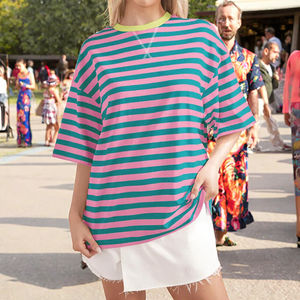 Camisetas de Verano para Mujer, Transpirables, de Punto Modal, Manga Corta, Cuello Redondo, a Rayas, Corte Holgado, Informales, 2024 - Product Image 2