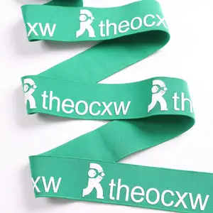 4CM Mint Green Elastic Band With Silicone Logo Printed Thick Elastic Band For Belt Bag Straps