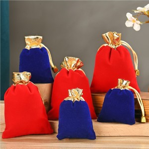 Multi-colors Wedding Jewelry Pouch Gold Opening Velvet Bags Gift Pack Drawstring With Bead Velvet for Thank You - Product Image 2