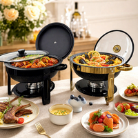 Recipiente para Calentar Comida Plegable de Acero Inoxidable de 6QT/5QT con Vidrio Transparente, Diseño sin Humo, Calentador de Comida a Gas, Recipiente Dorado para Calentar Comida