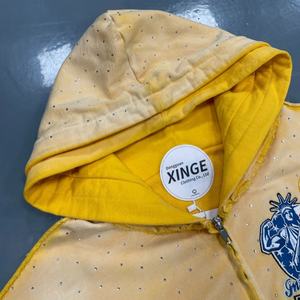 Sweat à capuche zippé pour homme, coupe ample, style streetwear vintage, effet vieilli, délavé à l'acide, avec impression de strass et broderie 3D, personnalisable par fabricant OEM - Product Image 3