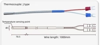 Sonde de température industrielle intelligente de type J, diamètre 3x70,5 mm, thermocouple de type K, en acier inoxydable SUS304, fournie par l'usine