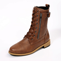 Bottes de combat pour femmes, à lacets, avec fermeture éclair latérale, doublées de polaire, mi-mollet, chaussures de mode automne-hiver, multicolores