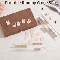 Jeu de Rummy Premium Personnalisable en Cuir PU avec Support pour Tuiles en Acrylique, Boîte de Rangement pour 106 Tuiles, Étui de Jeu de Société pour 2 à 4 Joueurs
