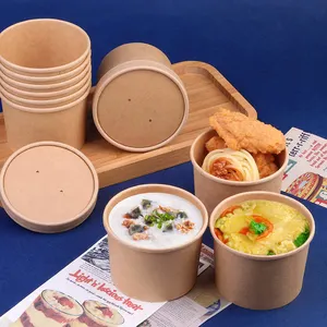 Disposable Soup Bucket Kraft Paper Porridge Bucket Paper Bowl With Lid In Stock Paper Cup Plastic Lid Cover