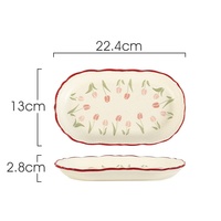 Service de table en céramique sous glaçure motif tulipe, compatible micro-ondes, bols à riz, assiettes carrées et rondes, collection élégante pour la maison