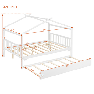 Letto a casetta per bambini in legno massello di alta qualità con letto estraibile e sponde di sicurezza, ideale per la cameretta dei bambini - Product Image 2