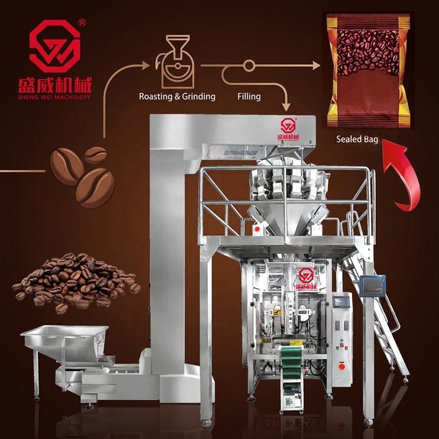 SHENGWEI Automatic Red Adzuki Robusta Coffee Bean Multihead Weigher Vertical Form Fill Seal VFFS Granule Packing Machine