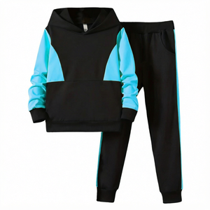 Ensemble de survêtement pour homme avec sweat-shirt à capuche et pantalon de jogging, style color block, vêtements de sport décontractés pour le printemps - Product Image 1