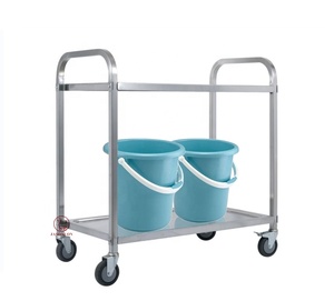 Harga grosir pabrik SS201 troli dapur baja tahan karat troli makan <span class=keywords><strong>2</strong></span> tingkat keranjang makanan Hotel melayani keranjang untuk Transfer dapur - Product Image 2
