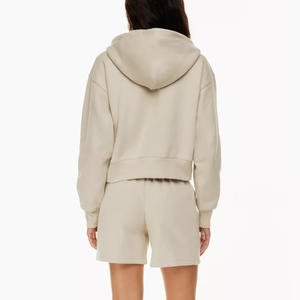 Felpe da <span class=keywords><strong>donna</strong></span> personalizzate di alta qualità in cotone poliestere Full Zip Up con cappuccio felpe Crop con cappuccio con Logo da <span class=keywords><strong>donna</strong></span> felpe oversize - Product Image 5