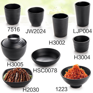 Melamine Tableware <b>Set</b> Black Round Bowls <b>Cups</b> Durable Dinnerware For Daily Use Food Serving - Product Image 2