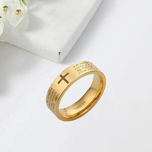 Anello da Uomo in Tungsteno Placcato Oro a Prezzo Conveniente, <span class=keywords><strong>Anelli</strong></span> con Preghiera del <span class=keywords><strong>Signore</strong></span> - Product Image 4