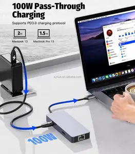 רכזת USB-C 6 ב-1 4K@60Hz/30Hz סוג C ל-HD 2.0 RJ45 USB 3.2 10Gbps PD 100W מתאם MacBook Air Pro iPad Pro M1 אביזר למחשב