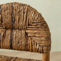 Tabouret de bar en bois massif avec dossier en jonc de mer tressé, style rétro, tabouret de comptoir haut pour bar à domicile et café