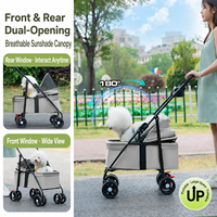 Poussette pliable légère pour animaux de compagnie avec auvent en maille respirante, ouverture double avant-arrière, 4 roues, pour chiens et chats, vente en gros