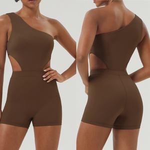 Aoyema da donna <span class=keywords><strong>monospalla</strong></span> Sexy e Slim Low Back reggiseno Yoga Fitness a compressione corta tuta sportiva 1 pezzo tuta da ginnastica atletica - Product Image 1