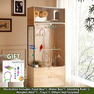 Jaula de Madera Grande para Pájaros, con Caja de Cría, Vidrio Templado Transparente, Jaula para Loros con Gabinete de Almacenamiento - Product Image 2
