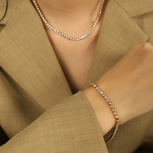 Fashion Jewelry <b>Set</b> Necklace And <b>Bracelet</b> Gold Rhinestone Channel Setting Women's Party Wear - Product Image 4